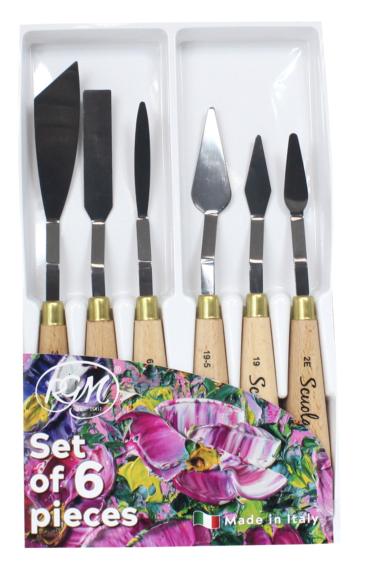 RGM Scuola Student Palette Knife Set of 6, Wooden Handle