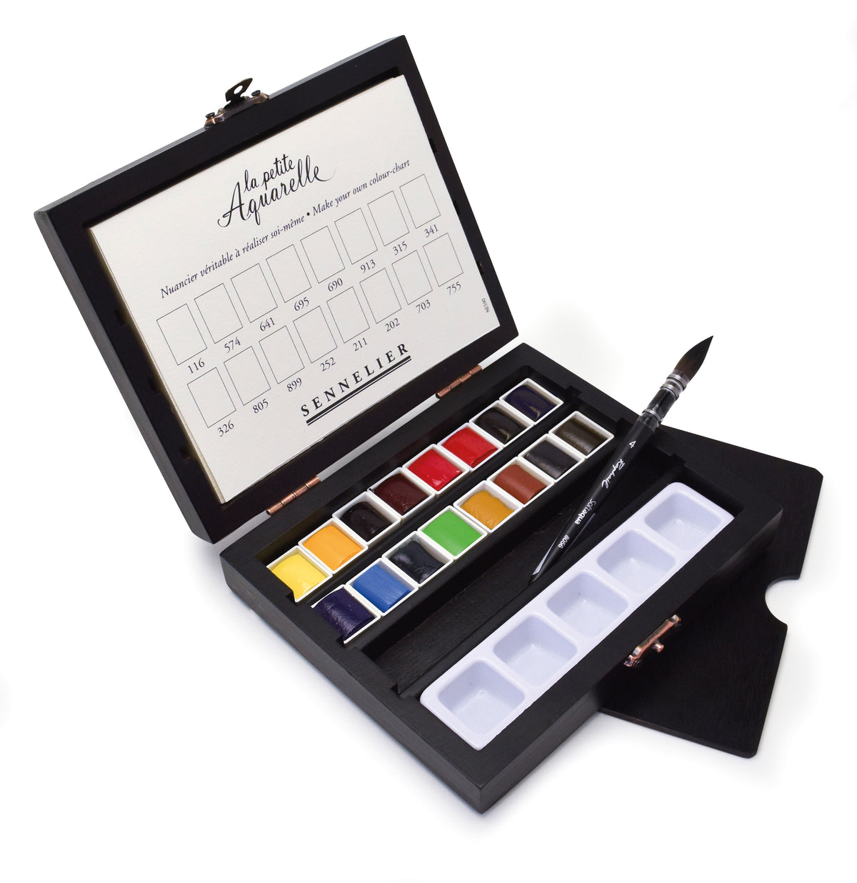 Sennelier La Petite Aquarelle Black Box Set – 16 Half Pans with Brush