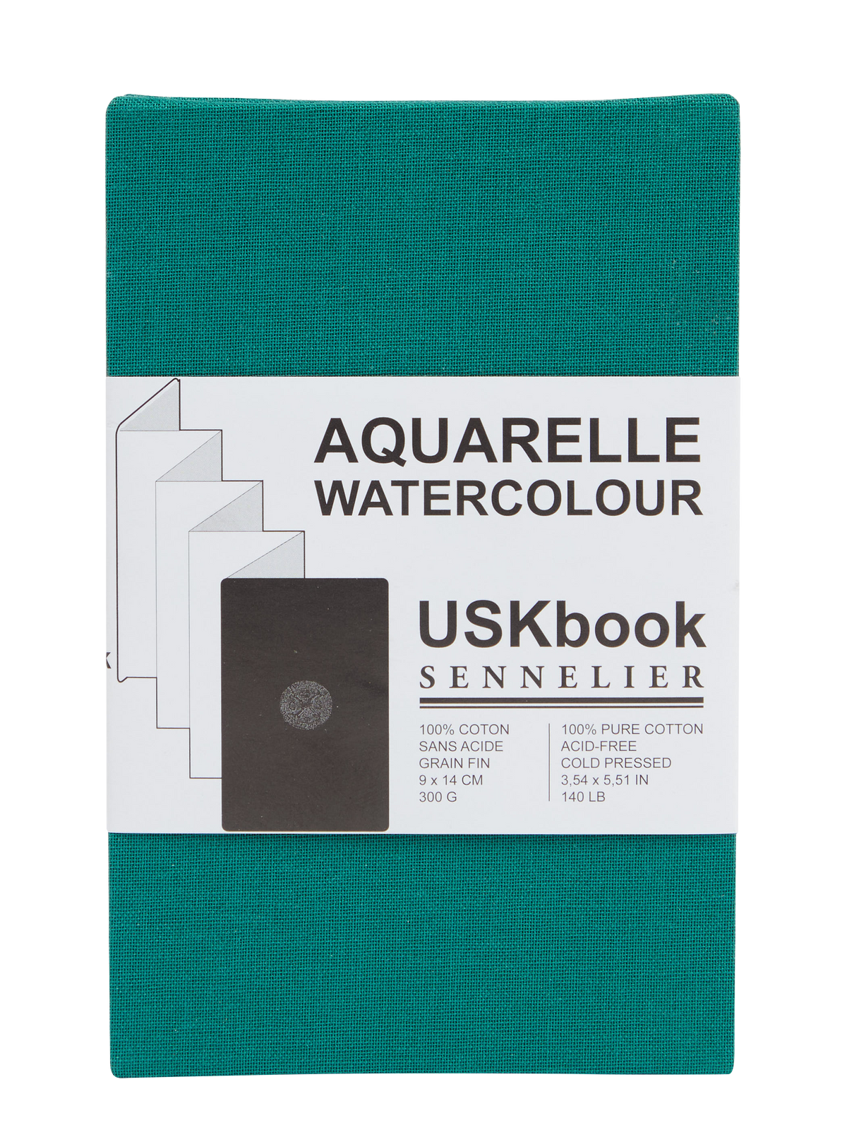Sennelier Urban Concertina Sketchbook 300gsm 100% Cotton Cold Pressed, Green Linen – 9 x 14cm