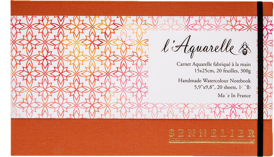 Sennelier Watercolour Book 300gsm, 20 Sheets 15 x 25cm – Orange Cover