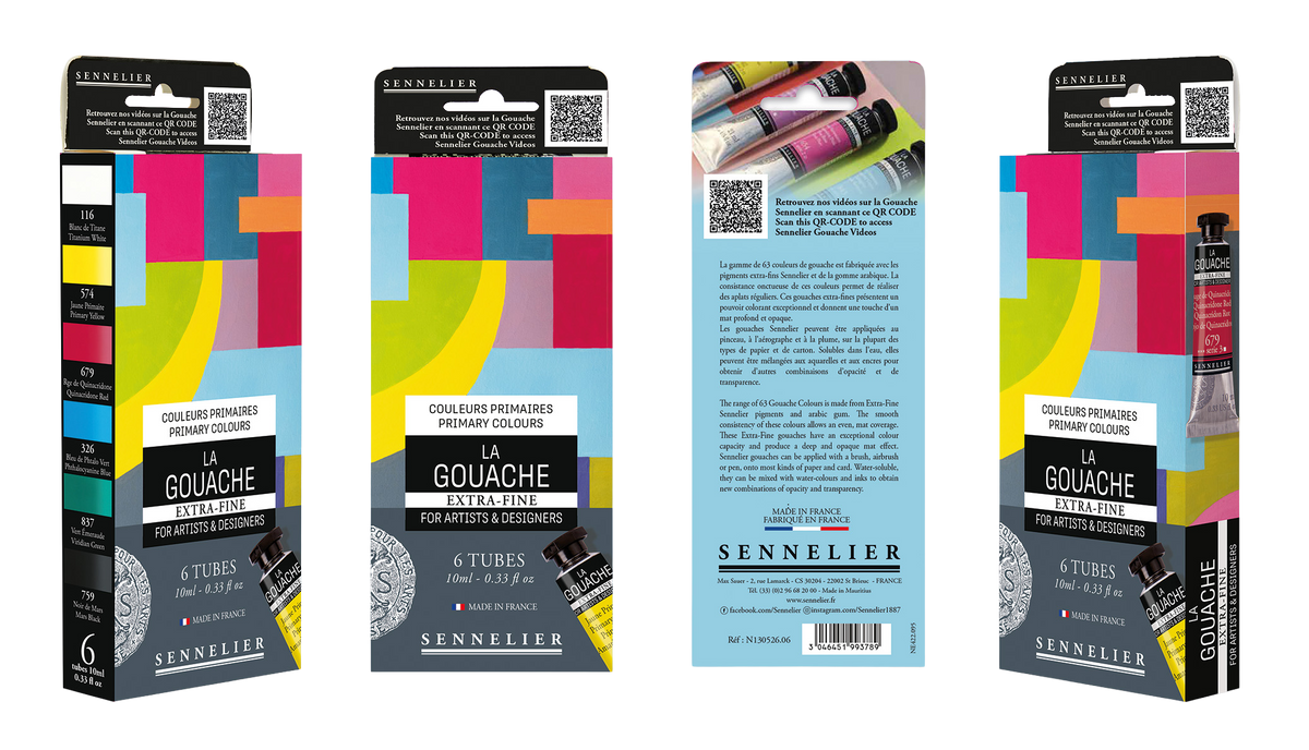 Sennelier Artist Gouache Set, 6 x 10ml Tubes – Primary Colours