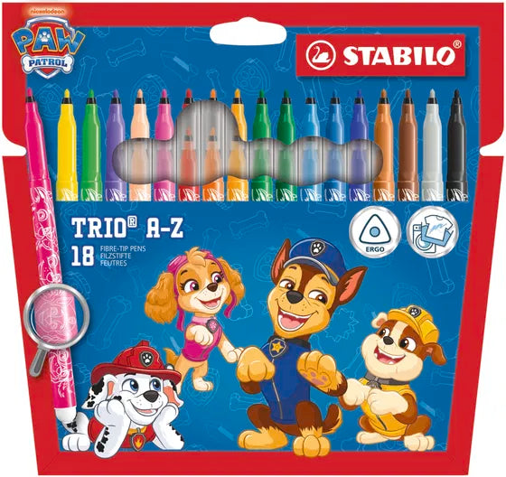 STABILO Trio A-Z PAW Patrol Fibre-Tip Pens – Wallet of 18 (Limited Edition)