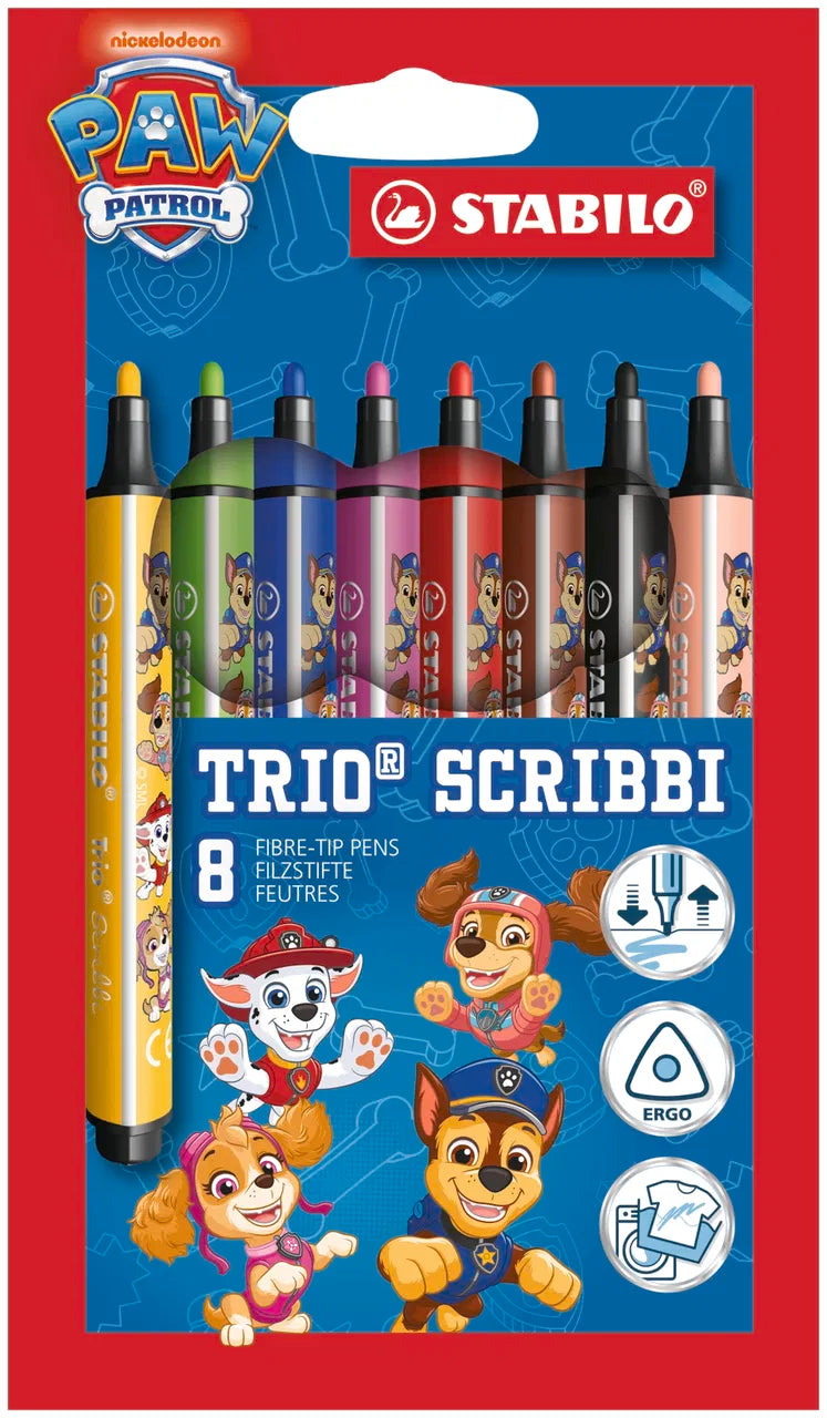 STABILO Trio Scribbi PAW Patrol Felt-Tip Pens – Wallet of 8 (Limited Edition)