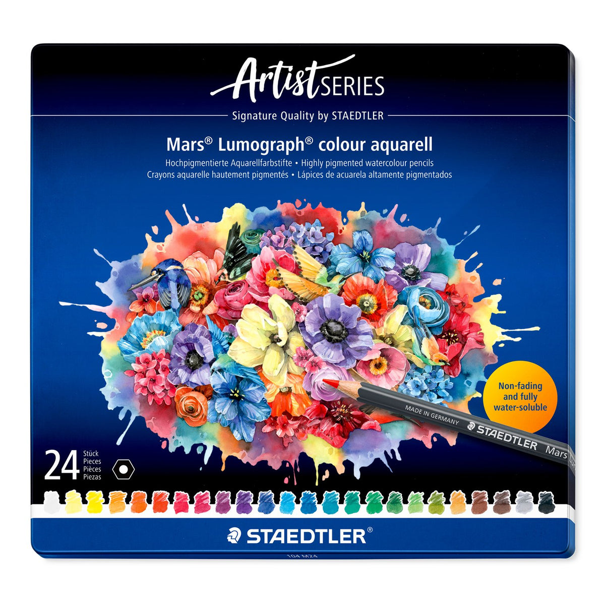 Staedtler Mars Lumograph Aquarell Watercolour Pencils 104 – Tin of 24