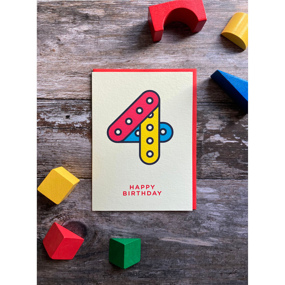Tiny & Terrific Age 4 Building Set 4th Birthday Card by Heyyy