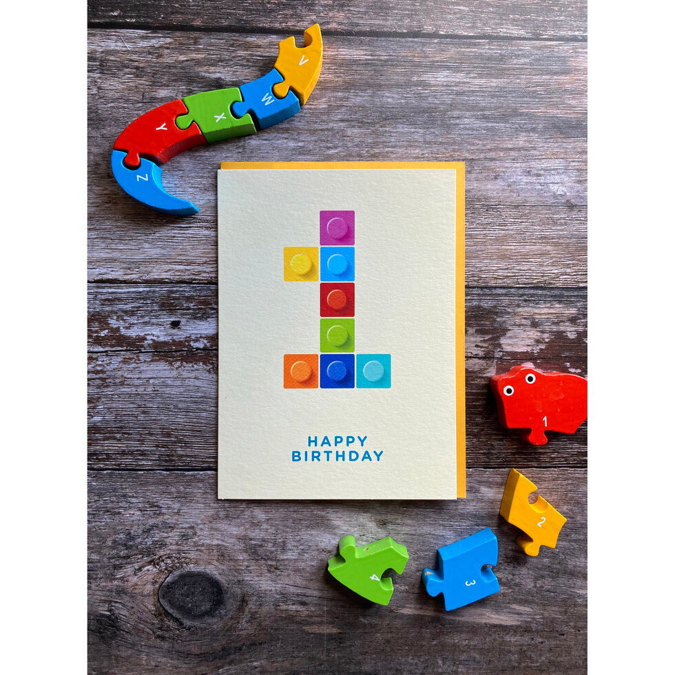 Tiny & Terrific Age 1 Coloured Blocks 1st Birthday Card by Heyyy