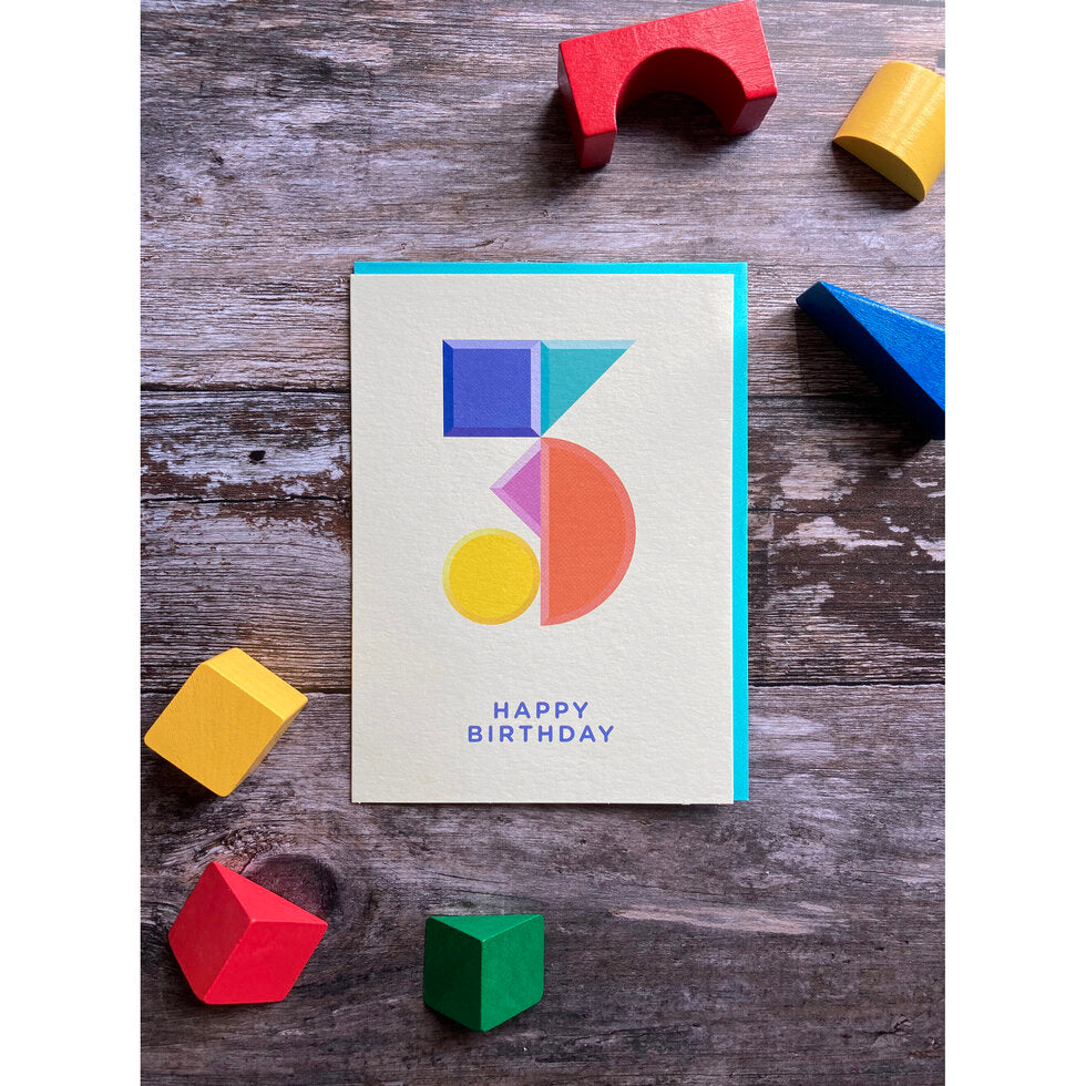 Tiny & Terrific Age 3 Shapes & Colours 3rd Birthday Card by Heyyy