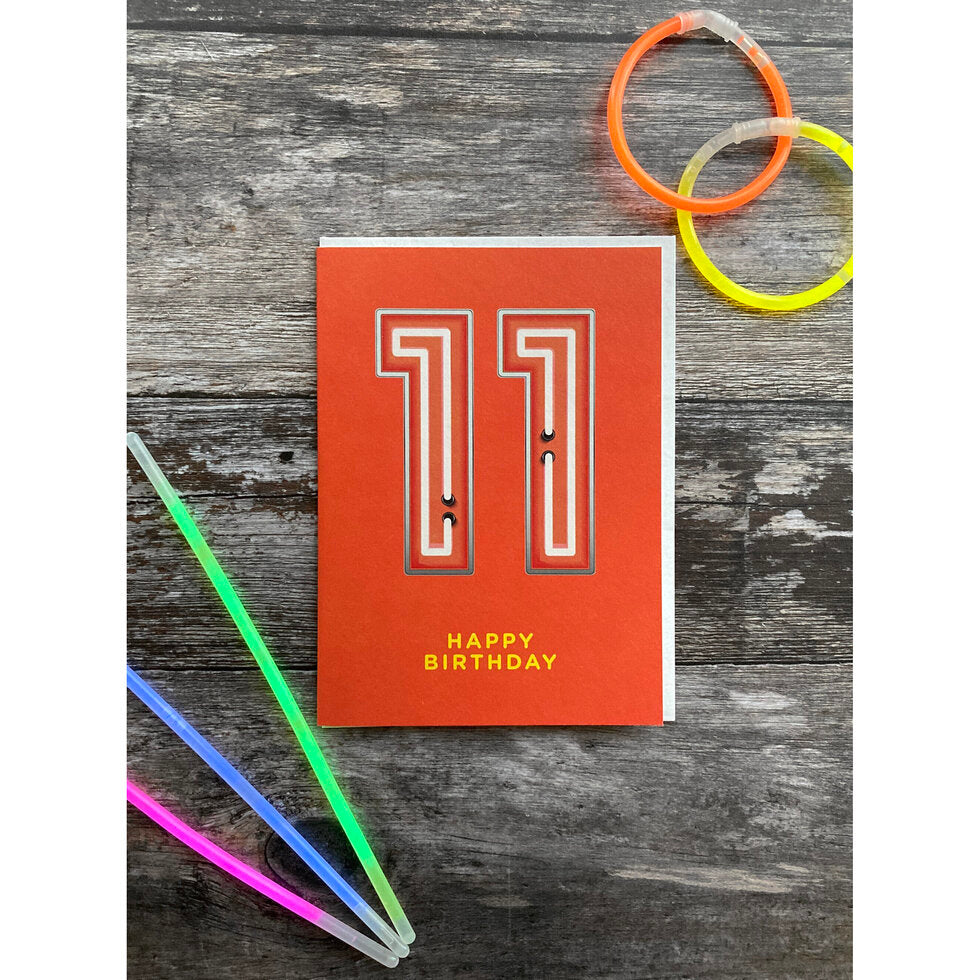 Tiny & Terrific Age 11 Neon 11th Birthday Card by Heyyy