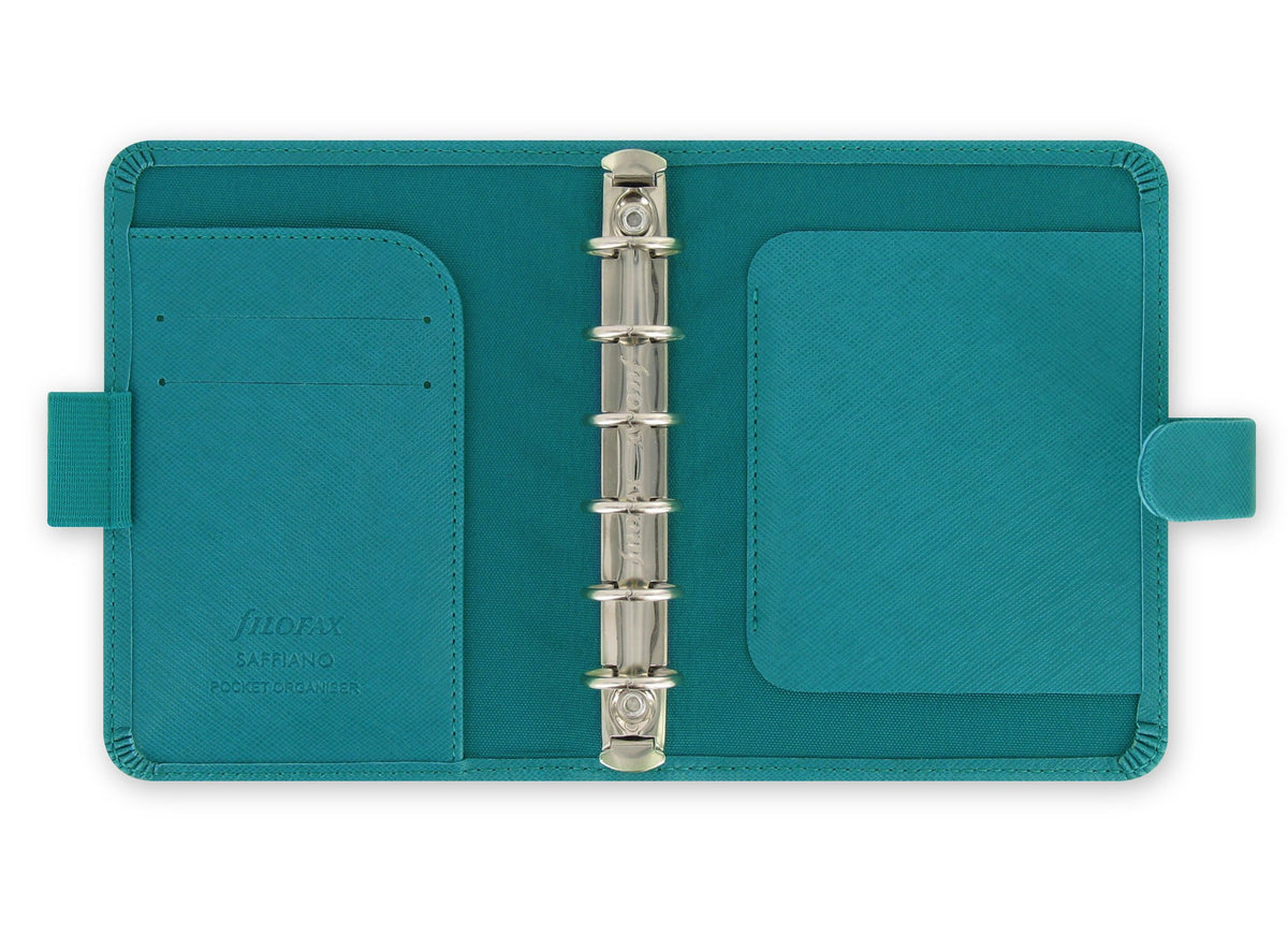 Filofax Saffiano Pocket Organiser – Aquamarine (Modular, Removable Rings)