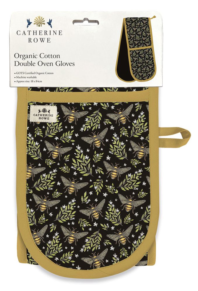 Catherine Rowe Honey Bee Pattern Organic Cotton Double Oven Glove