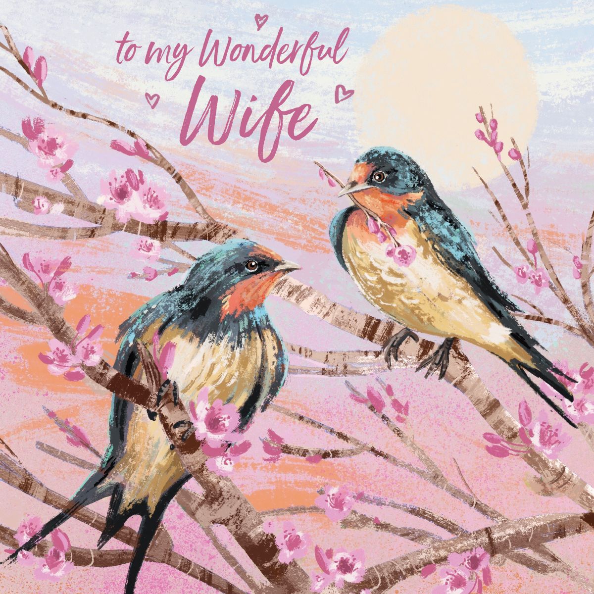 Martyna Roszman Swallows in Blossom Wife Birthday Card