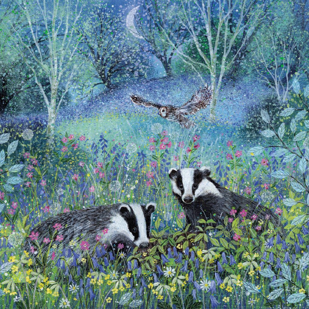 Lucy Grossmith Moonlight Badgers Art Card
