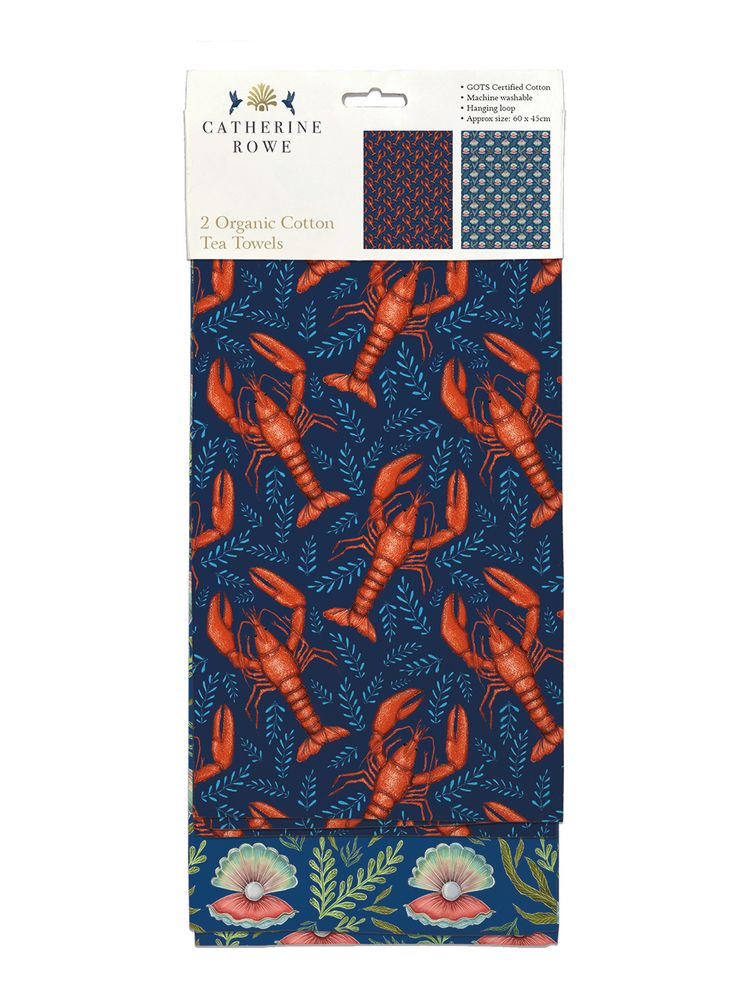 Catherine Rowe Lobsters & Oysters Organic Cotton Tea Towel