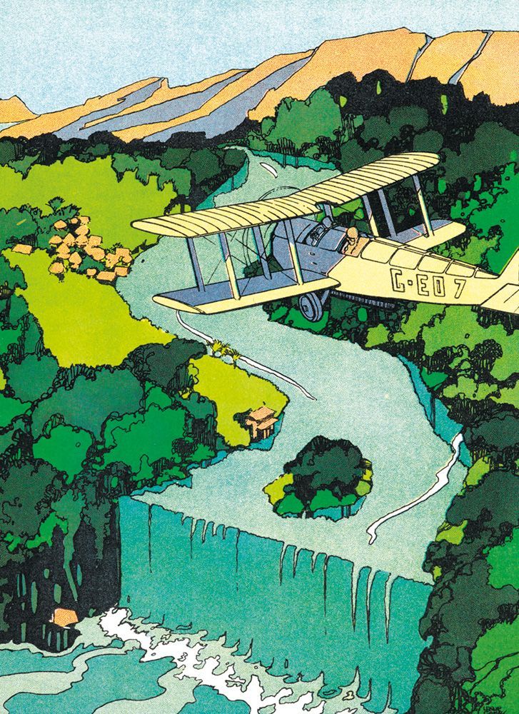 Leslie Carr Aeroplane Flying over a Waterfall Art Card