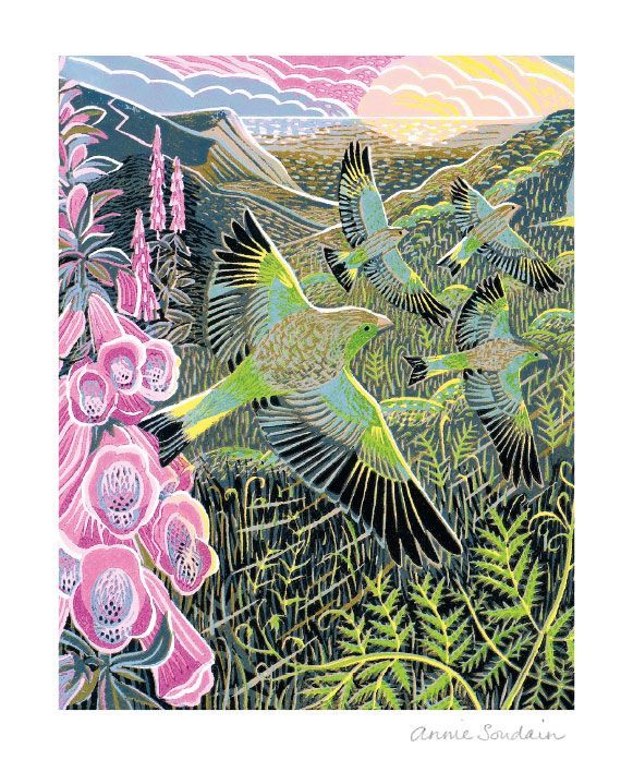 Annie Soudain Foxgloves and Finches Art Card