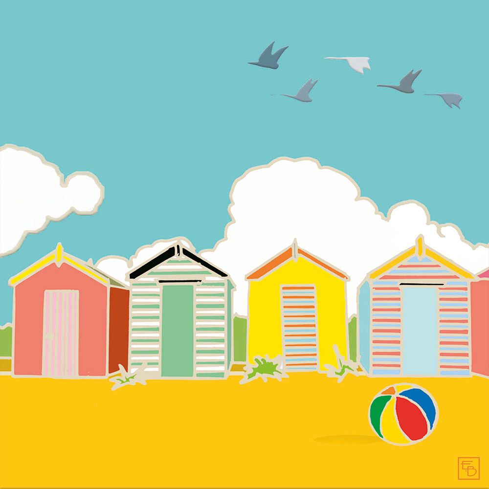 Emily Burningham Beach Huts Art Card