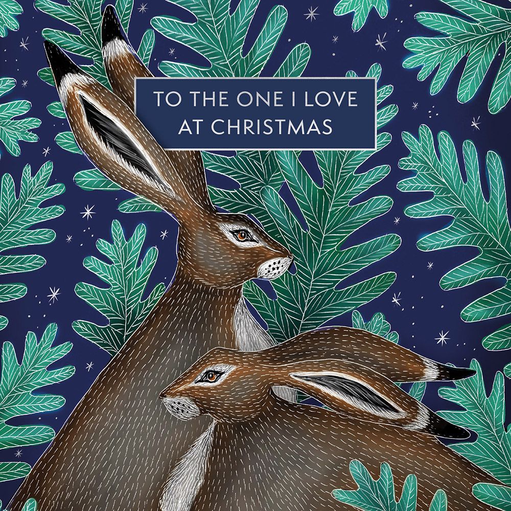 Catherine Rowe Two Hares in Ferns Christmas Card