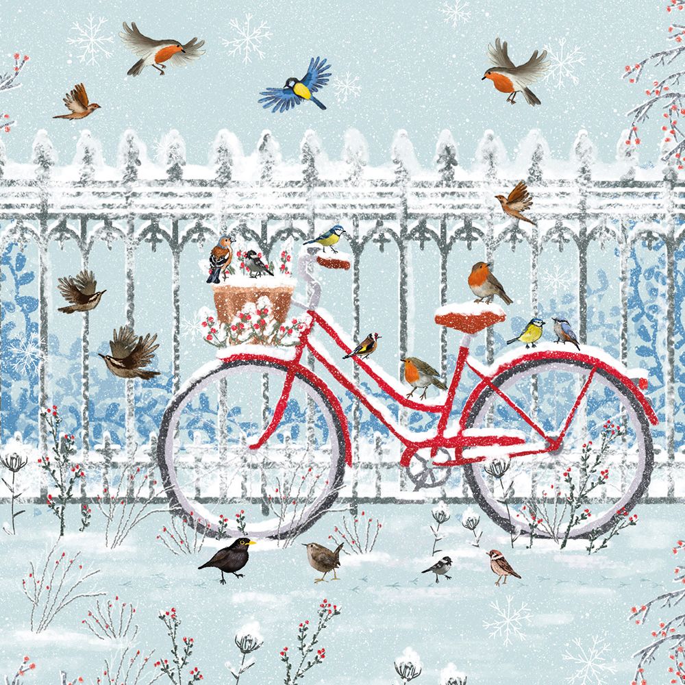 Laura Watkins Bicycle in the Snow Christmas Card Pack