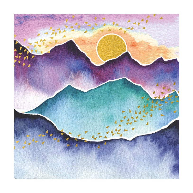 Watercolour Mountain & Sun Natural Phenomenon Card