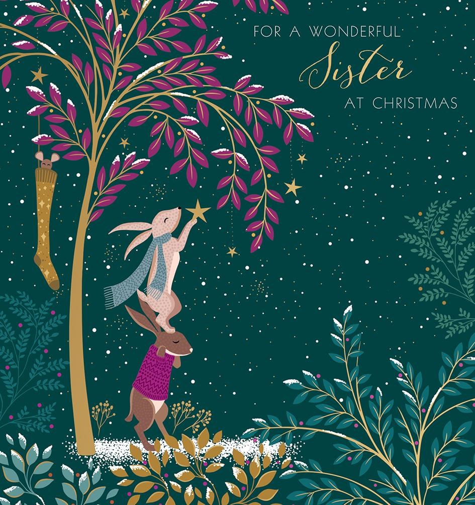 Sister Rabbits & Star Christmas Card