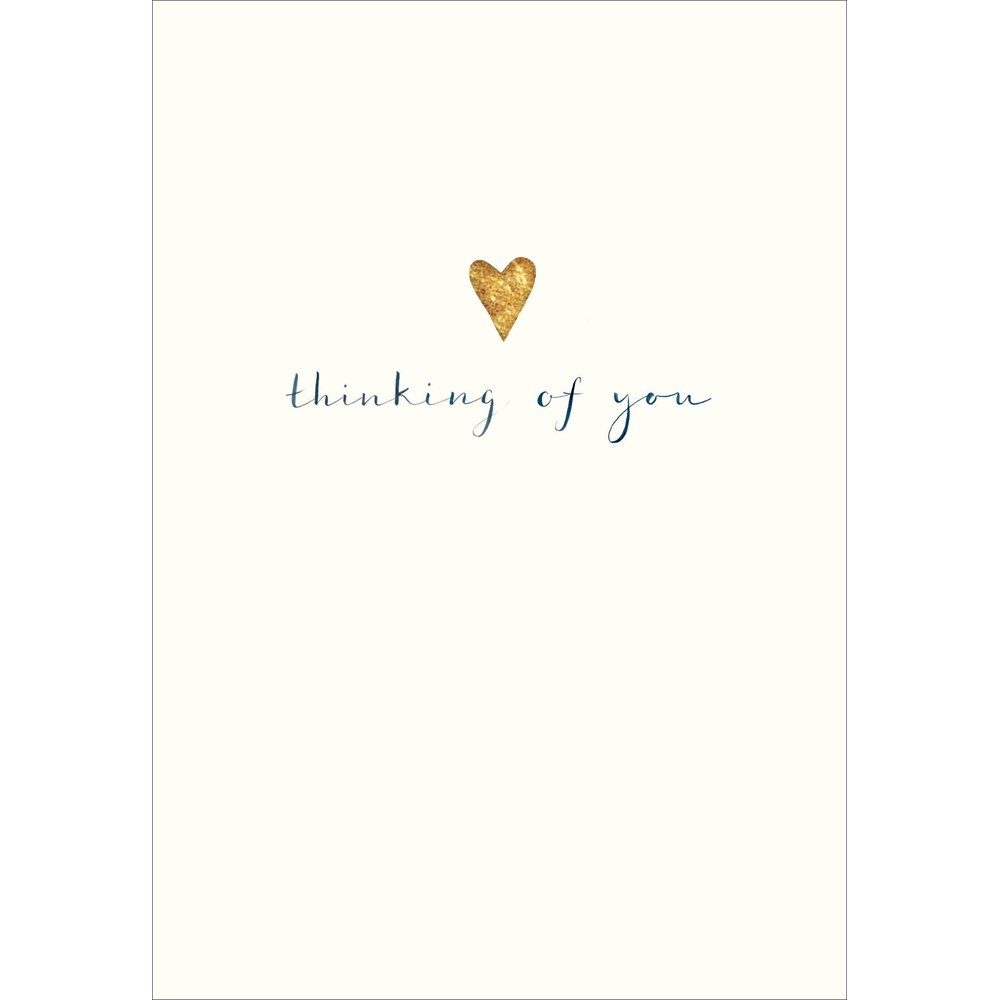 Thinking of you card with a small gold heart and navy script