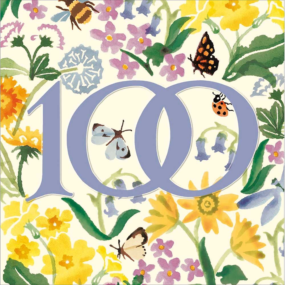 Emma Bridgewater 100th birthday card with wildflowers and butterflies