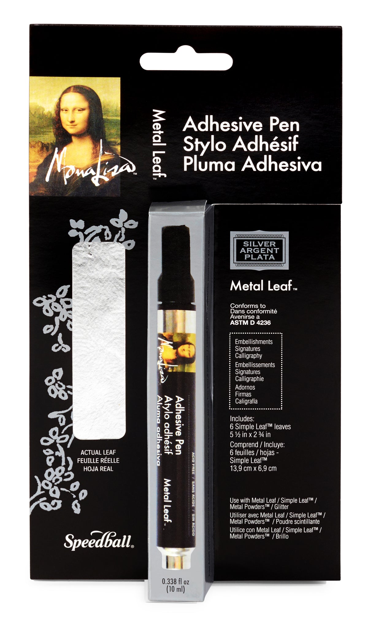 Speedball Gilding Adhesive Pen with Simple Leaf, 6 Sheets – Silver