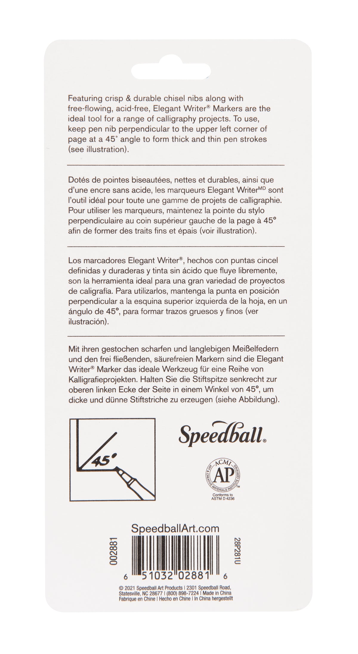 Speedball Elegant Writer Calligraphy Marker Set of 6, Fine – Assorted Colours