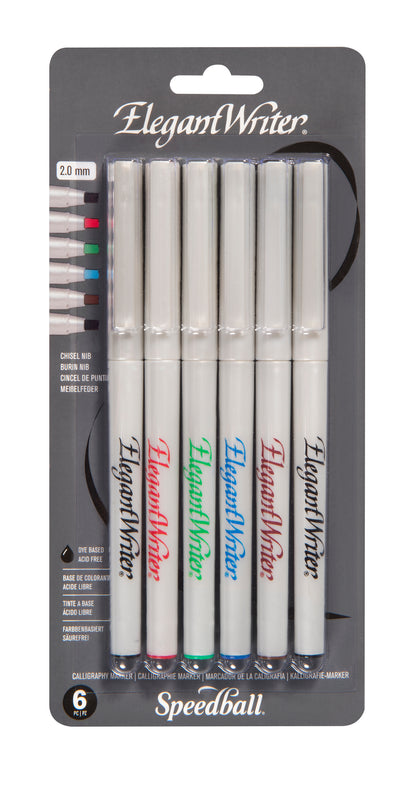Speedball Elegant Writer Calligraphy Marker Set of 6, Fine – Assorted Colours