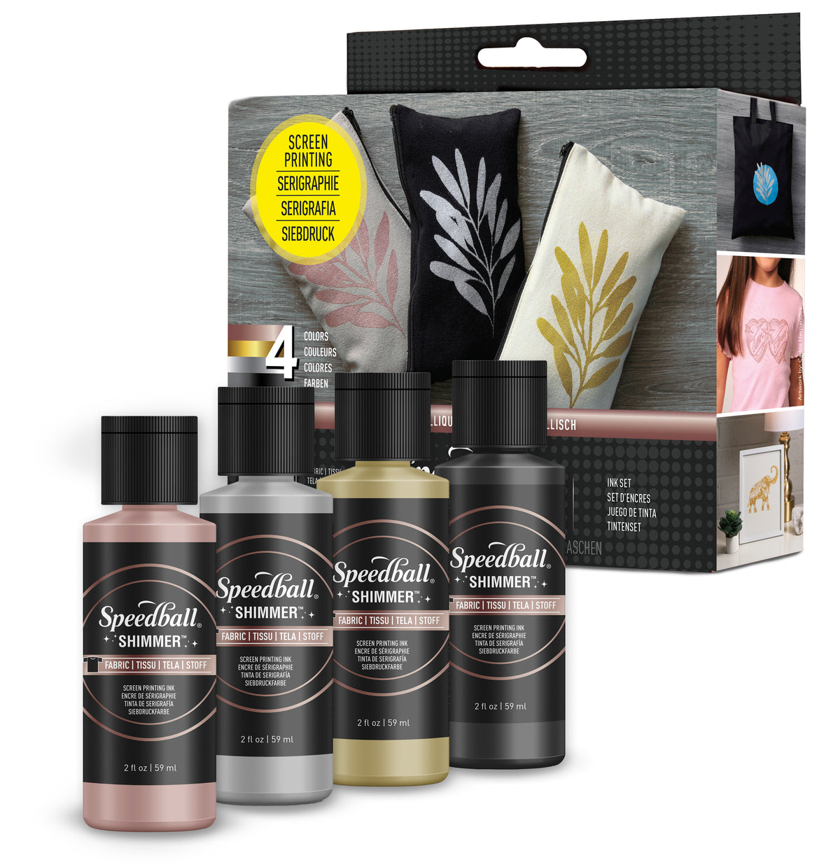 Speedball Shimmer Fabric Screen Printing Ink Set, 4 Colours
