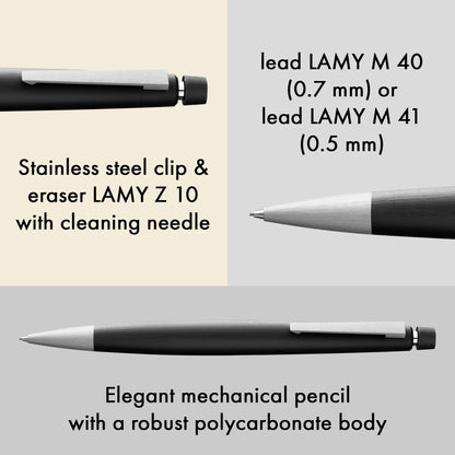 LAMY 2000 Mechanical Pencil – Black | 0.7 mm HB Lead