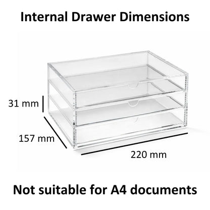 Clear Acrylic Large Three-Drawer Chest, A5 (Landscape) | A3277