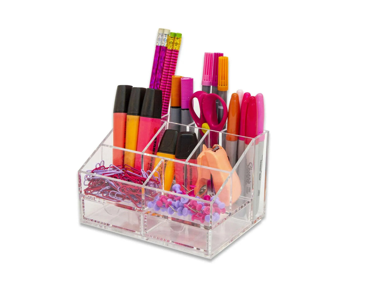 Clear Acrylic Desk Organiser with Two Drawers | ADO2