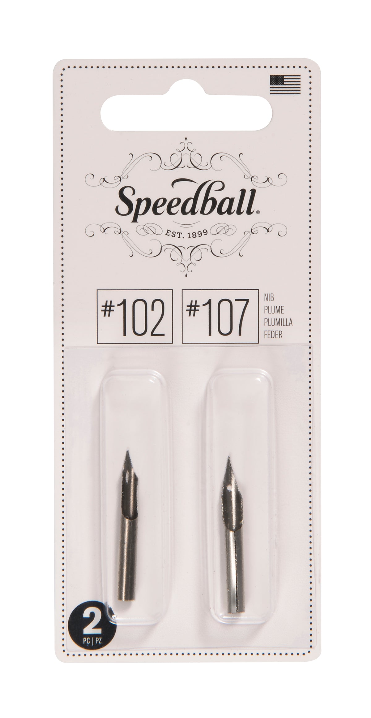 Speedball #102 and #107 Pen Nibs, Card of 2