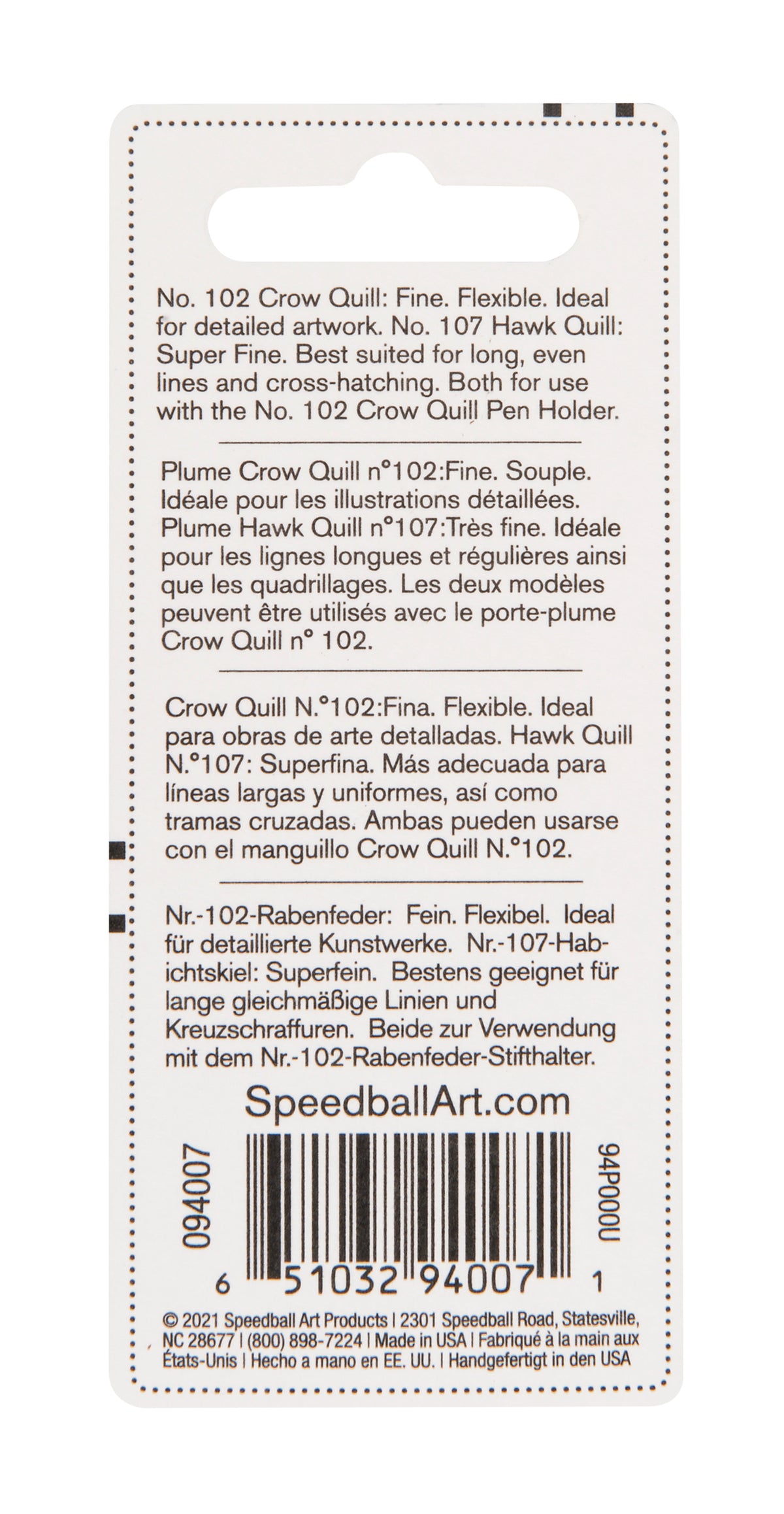 Speedball #102 and #107 Pen Nibs, Card of 2