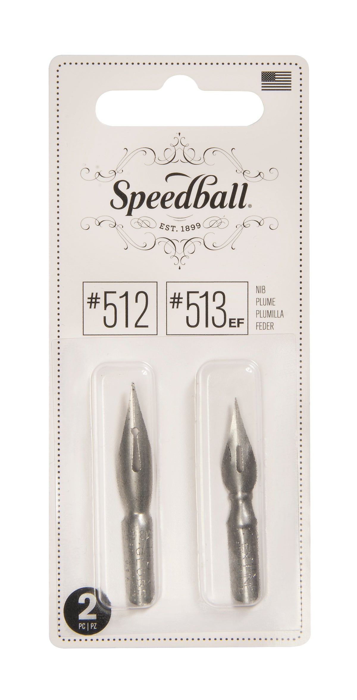 Speedball #512 and #513EF Pen Nibs, Card of 2