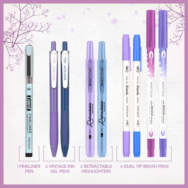 Writech 9-Piece Colour Coded Journal Kit – Purple & Blue