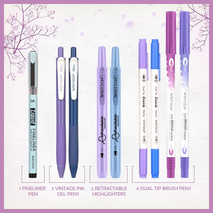 Writech 9-Piece Colour Coded Journal Kit – Purple & Blue