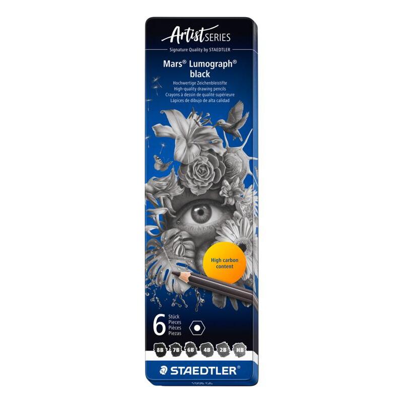 Staedtler Mars Lumograph Black Pencil 100B – Tin of 6 Assorted Degrees