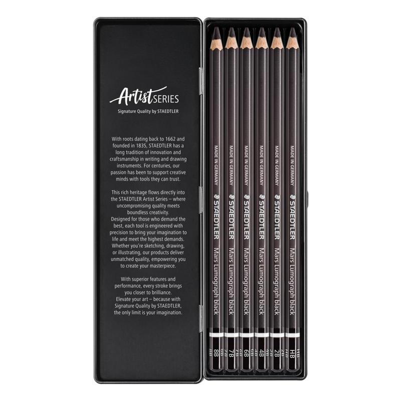 Staedtler Mars Lumograph Black Pencil 100B – Tin of 6 Assorted Degrees – image 2