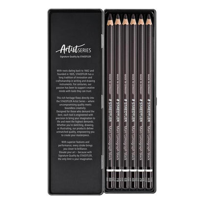 Staedtler Mars Lumograph Black Pencil 100B – Tin of 6 Assorted Degrees – image 2