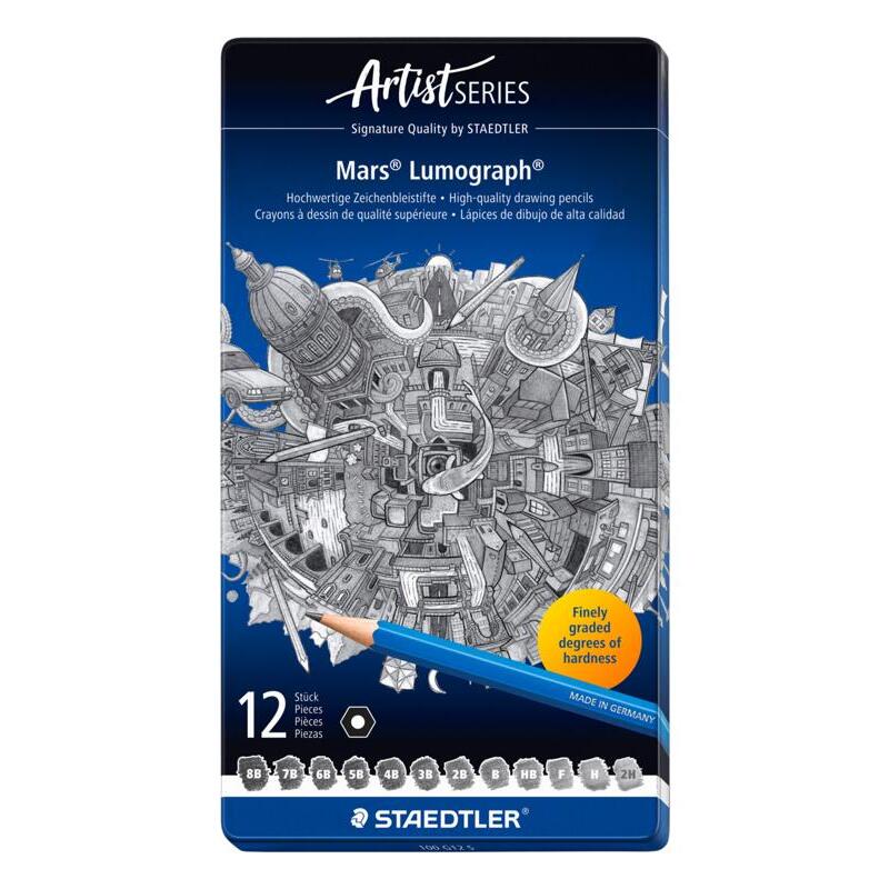 Staedtler Mars Lumograph Graphite Pencil 100 G S – Tin of 12 Assorted Degrees