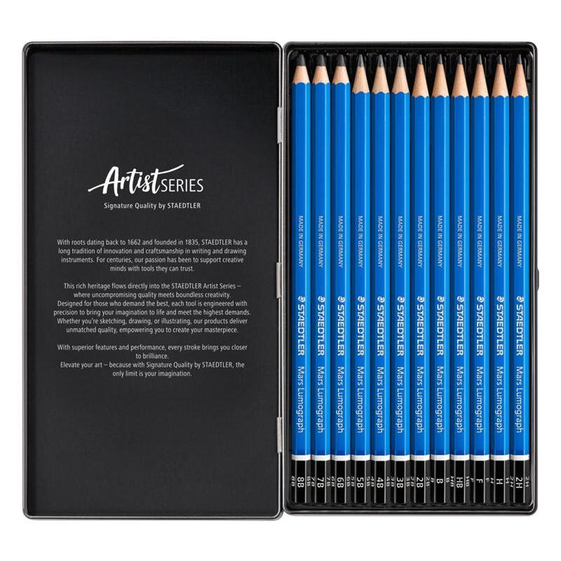 Staedtler Mars Lumograph Graphite Pencil 100 G S – Tin of 12 Assorted Degrees – image 2