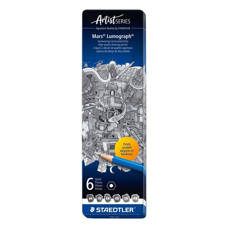 Staedtler Mars Lumograph Graphite Pencil 100 G – Tin of 6 Assorted Degrees