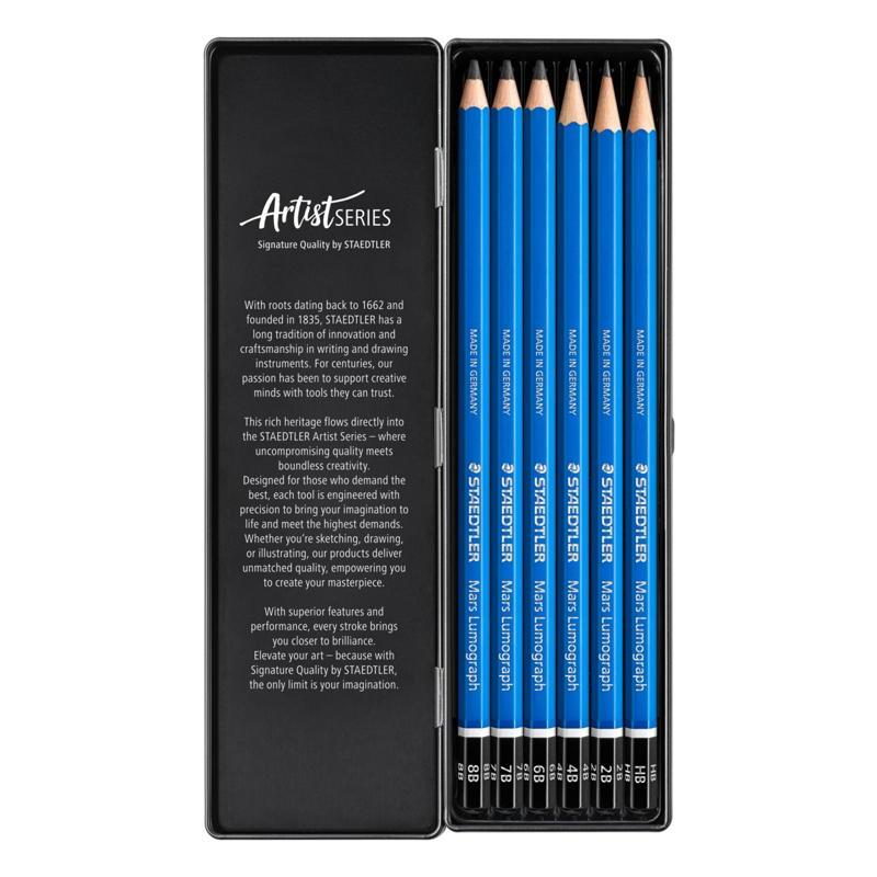 Staedtler Mars Lumograph Graphite Pencil 100 G – Tin of 6 Assorted Degrees – image 2