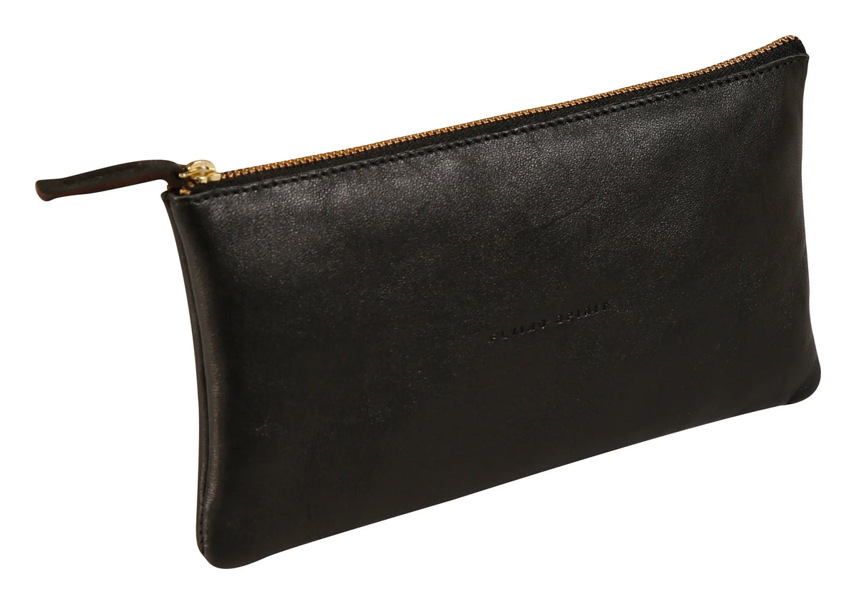 Flying Spirit Aged Leather Flat Pencil Case | Black