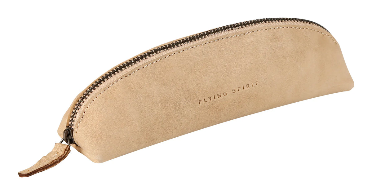 Flying Spirit Aged Leather Triangle Pencil Case | Beige