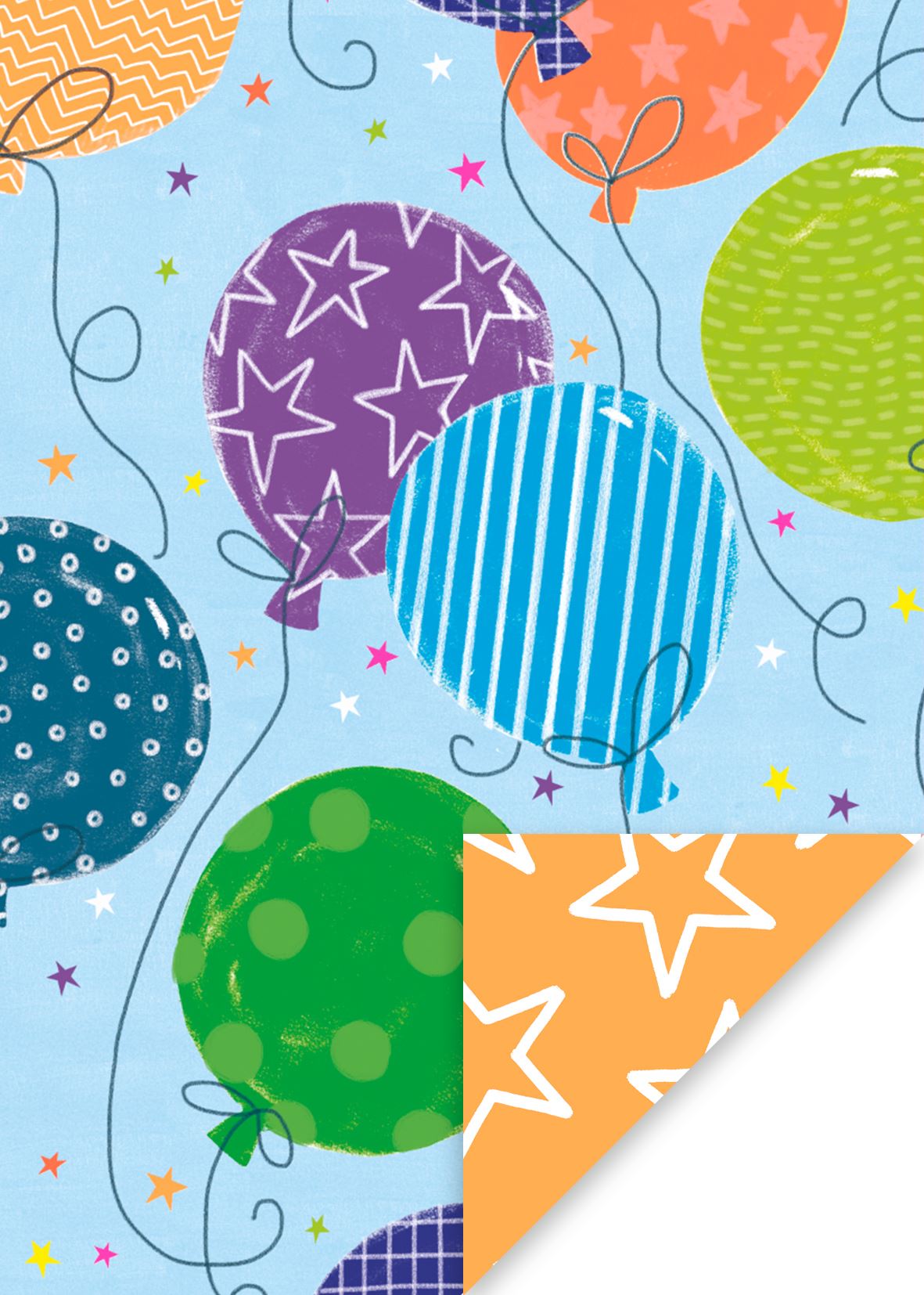 Big Balloons Blue Wrapping Paper Sheet by Paper Salad