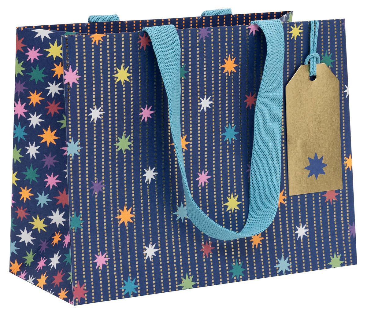 Star Garland Navy Medium Landscape Gift Bag by Paper Salad