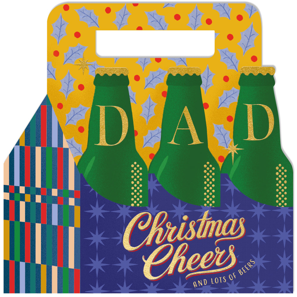 Dad Christmas Cheers Beer Bottle Die-Cut Christmas Card